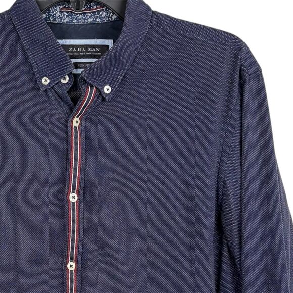Zara man long sleeve men’s large button up shirt, slim fit blue pattern detailed - Picture 1 of 7